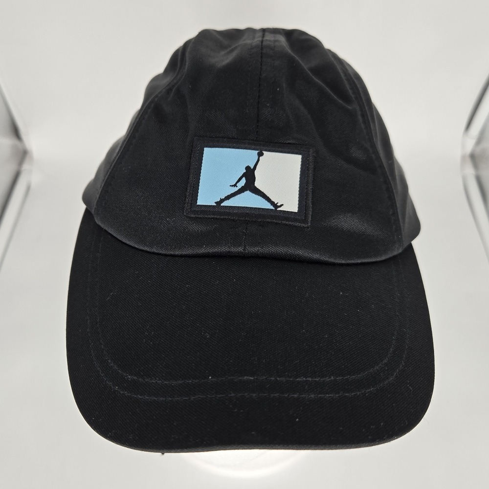 VTG Nike Jordan 5 Panel Hat Black Blue Jumpman Cap Shiny‎ Streetwear Y2K Satin